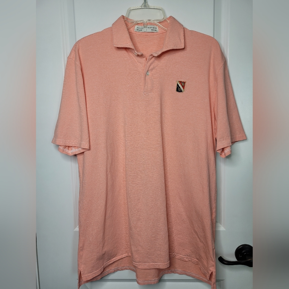 Holderness & Bourne Polo Mens L Hunter Shirt Amaretto White Orange Micro Stripe